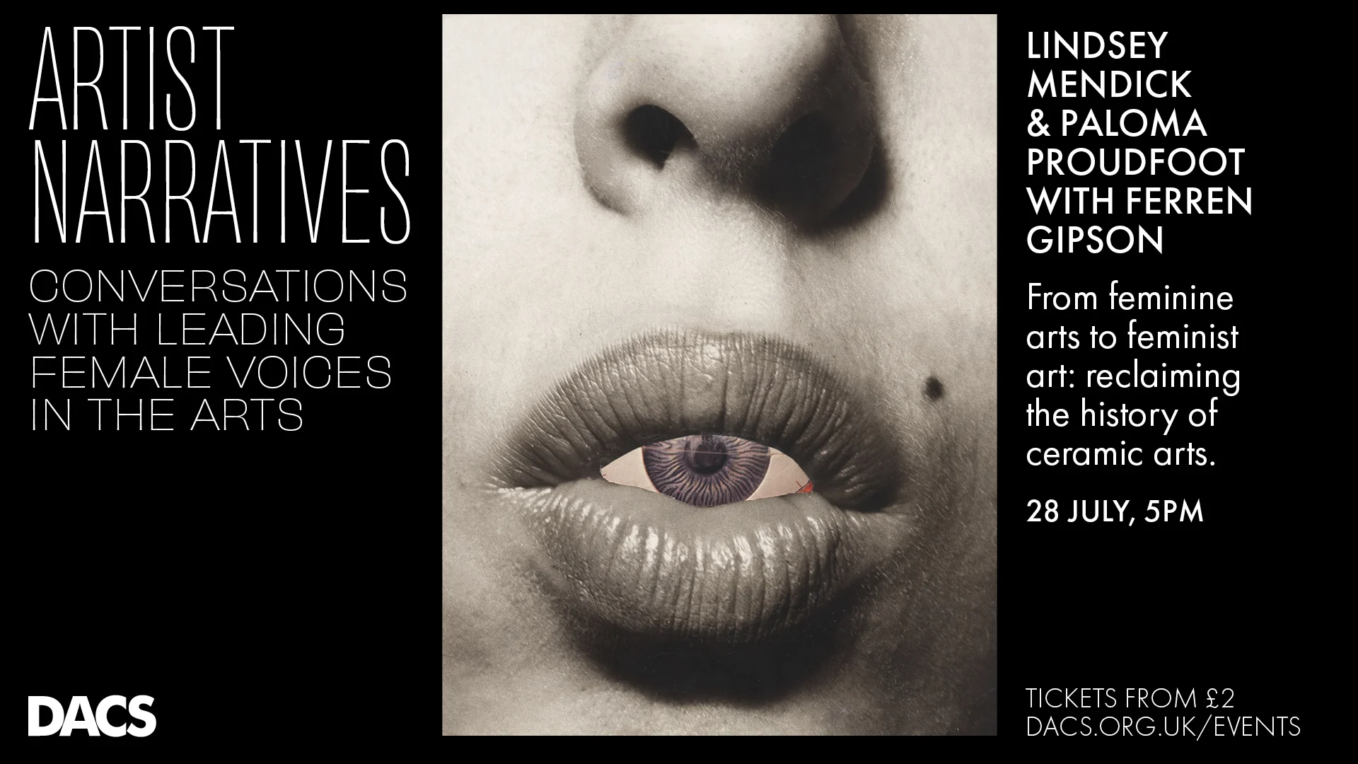 Advert for event - Artist Narratives - Lindsey Mendick & Paloma Proudfoot in conversation with Ferren Gipson - including picture by Penny Slinger