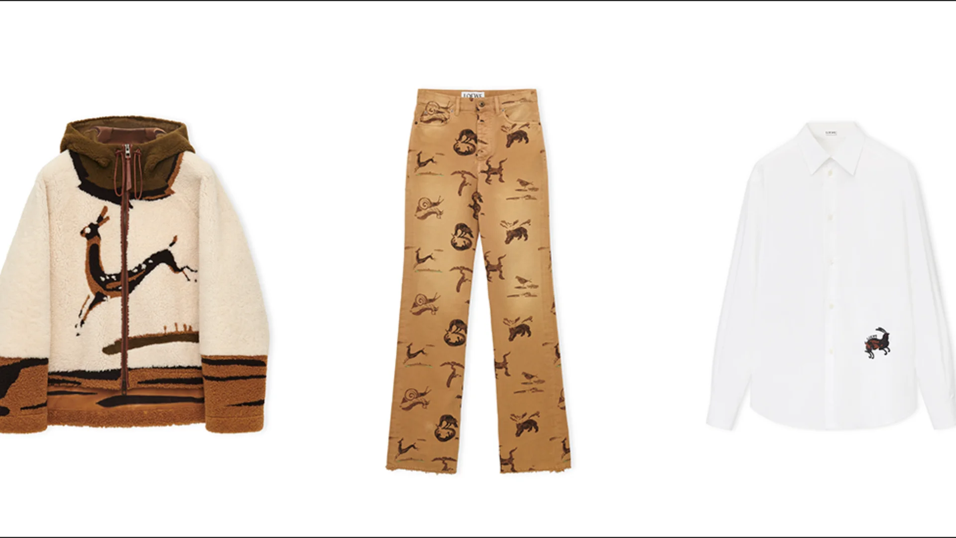 Examples of Loewe Kentico fashion including sweater, trousers and shirt