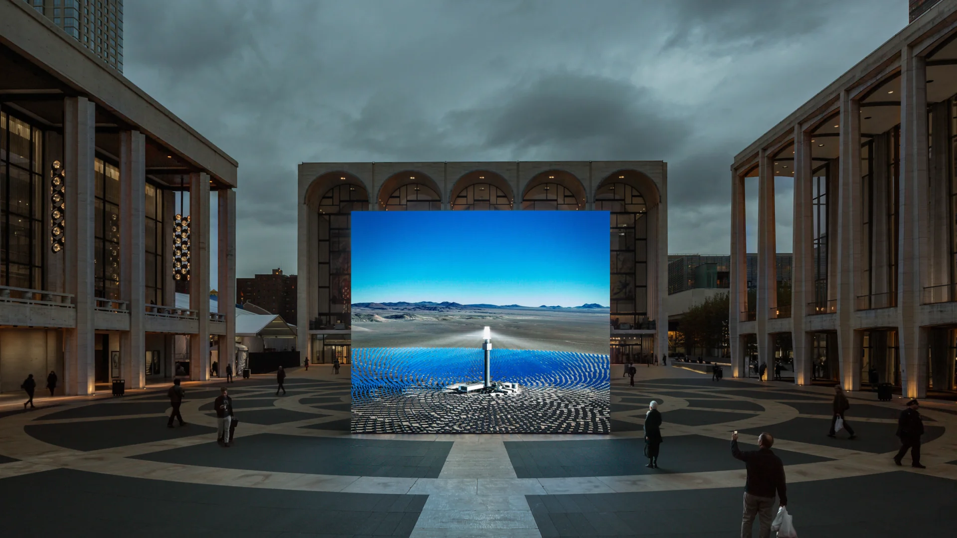 Projector screen in modern building plaza