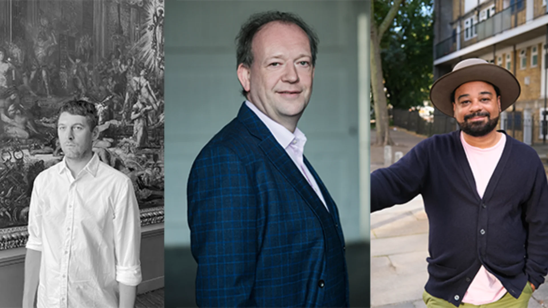 Photo of Cedar Lewisohn, artist and DACS member; Oliver Evans, Senior Director, Maureen Paley; and Dónall Curtin