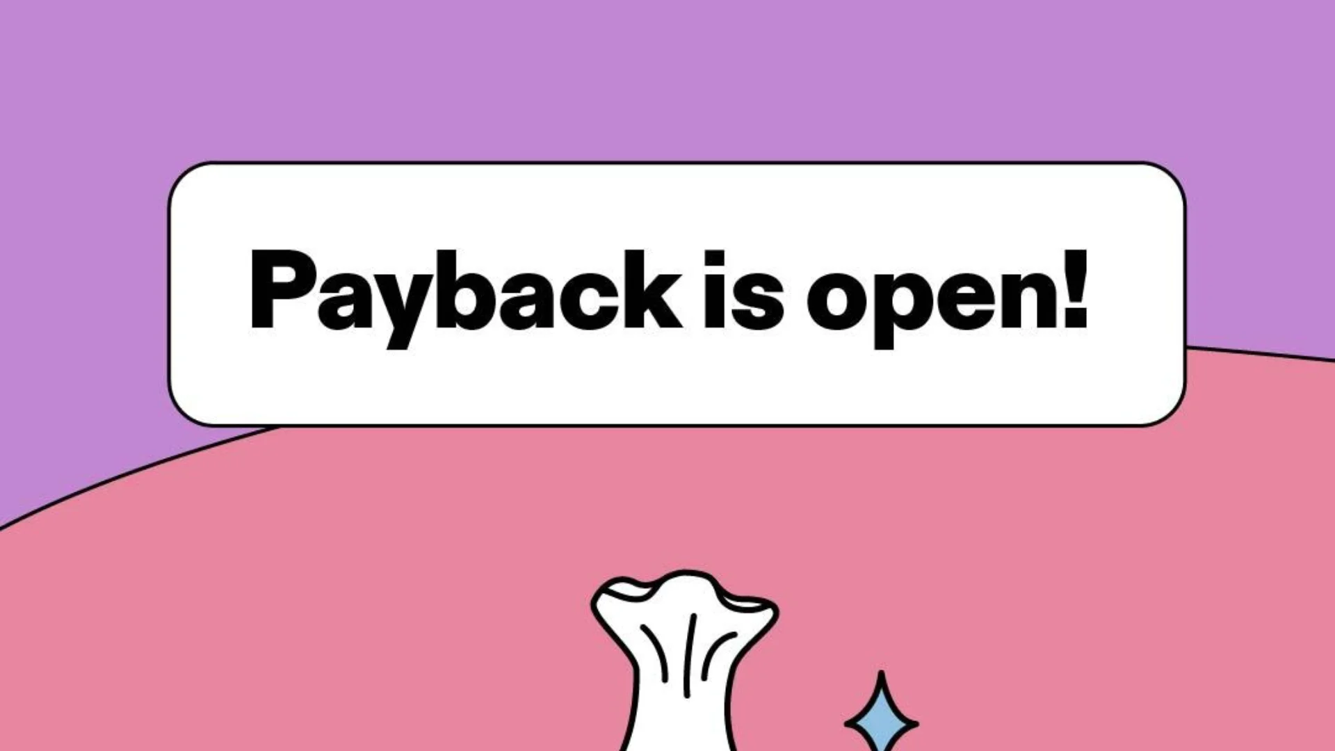 Pink and Purple image with a bag with a pound sign on it. It says, Payback is open claim your share of millions.