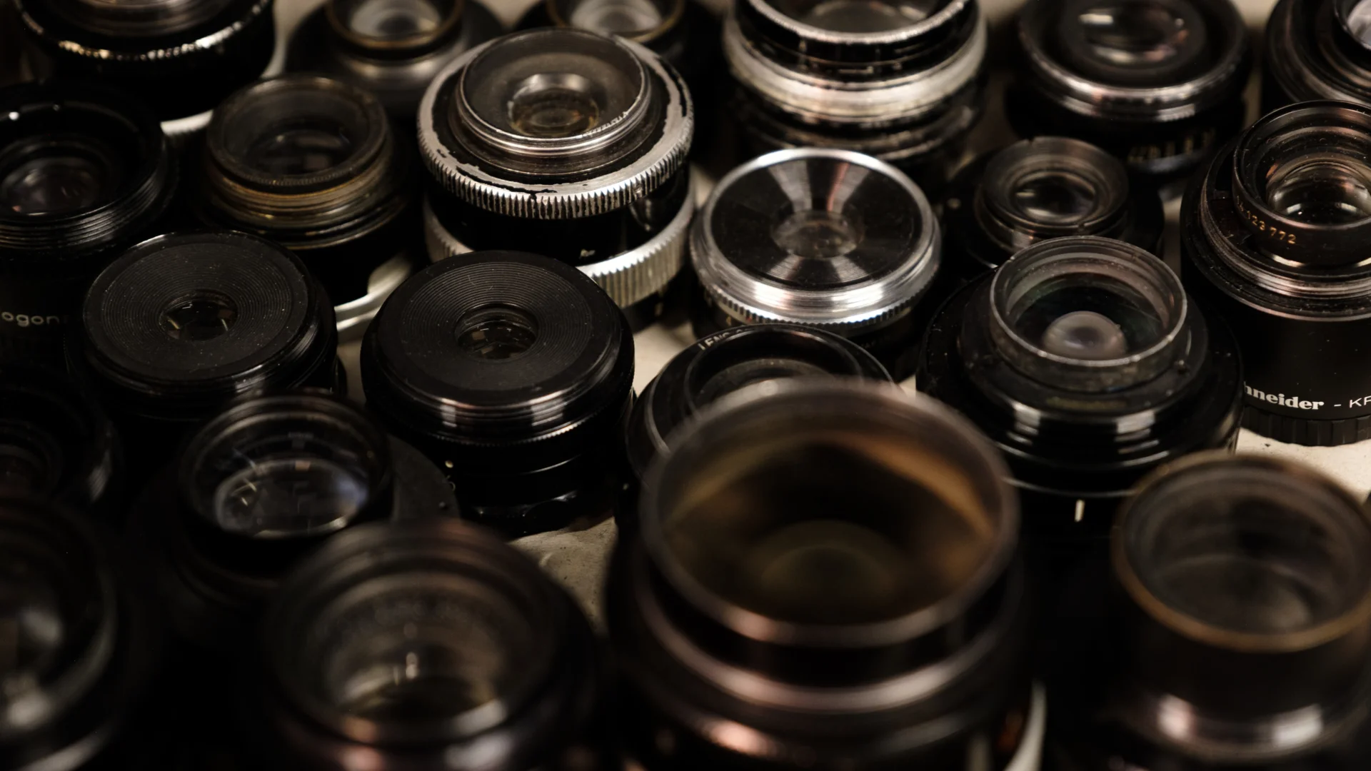 A close-up of camera lenses