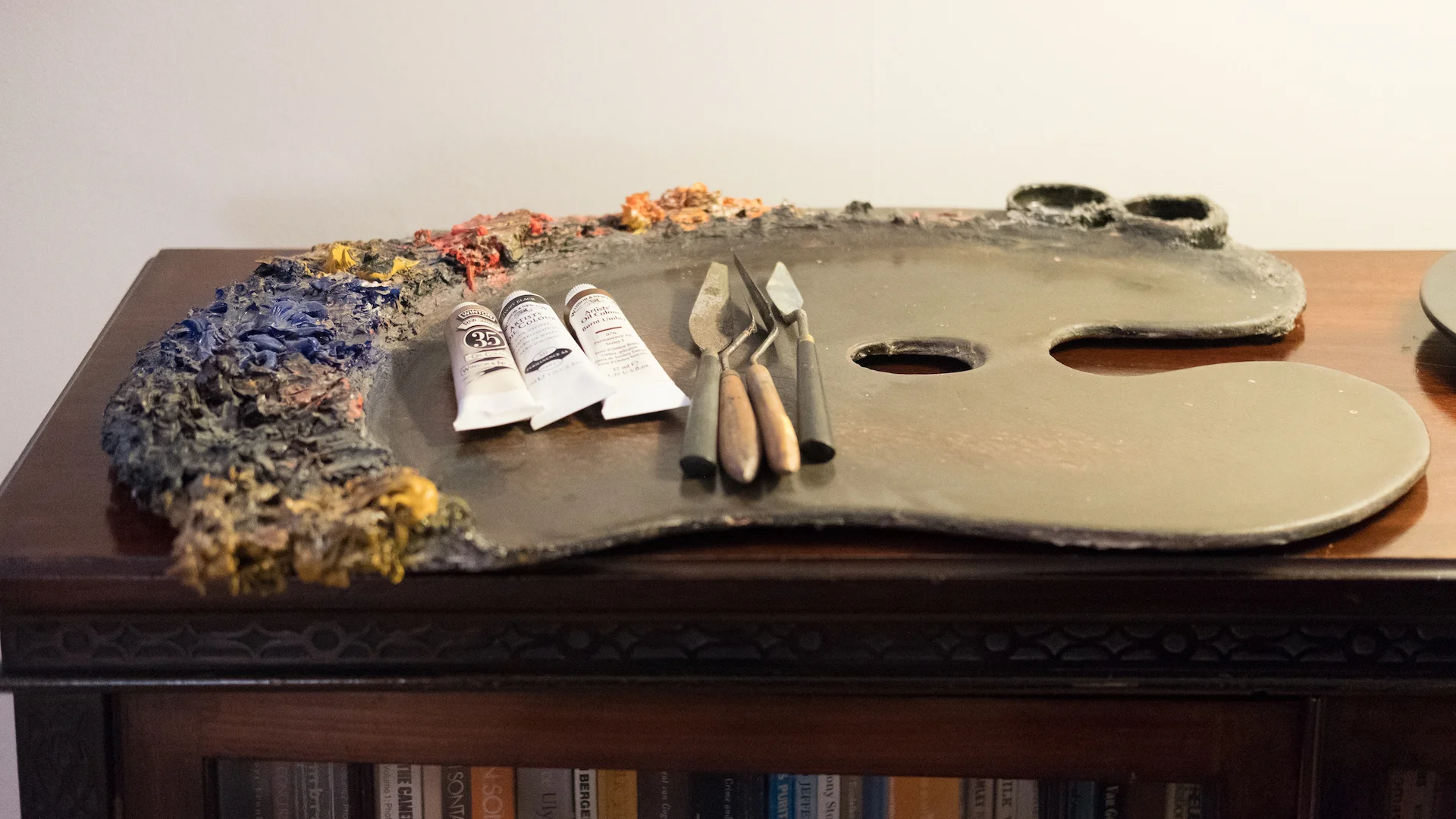 Paints and Palette Knives shown on Palette.